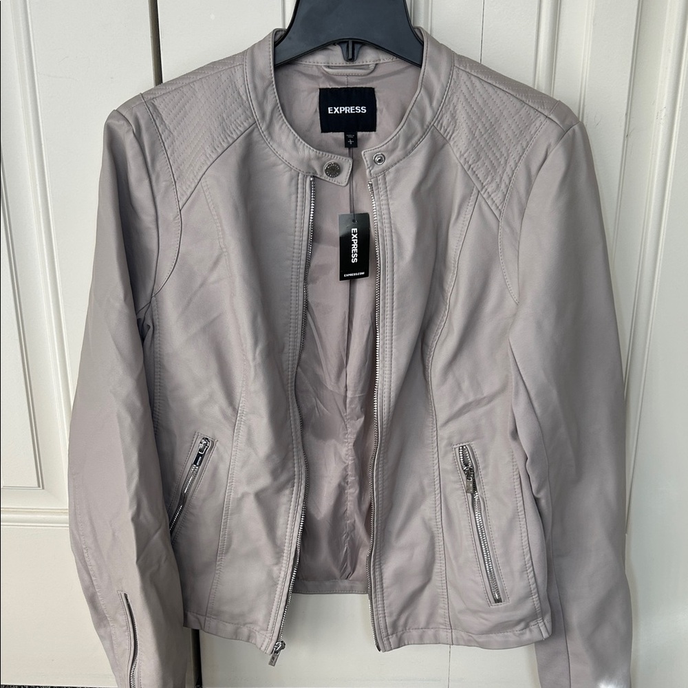 Express Women's Light Gray Faux Leather Jacket
